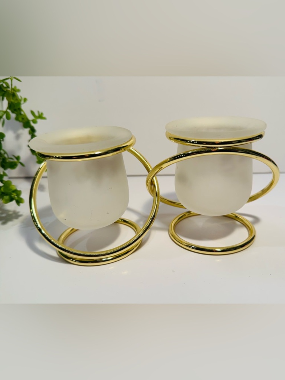 PartyLite Gemini Duo Interlocking Brass Rings Votive Candle Holders 3.5”